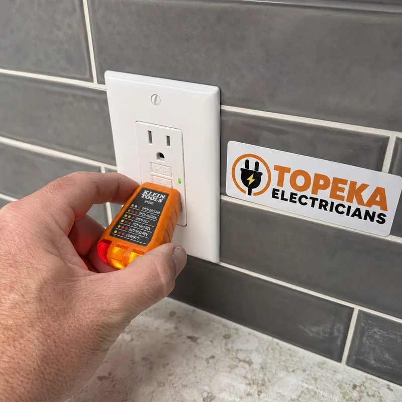 Properly wired GFCI receptacle being checked with a plug-in tester