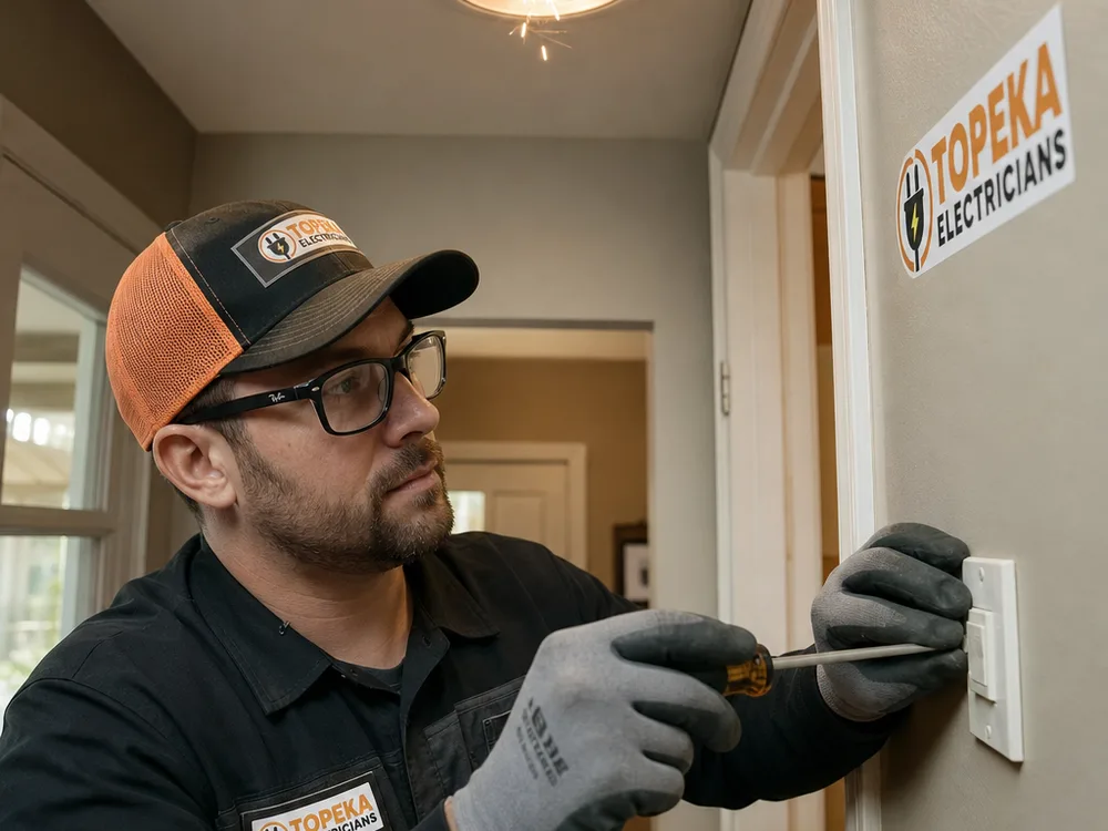 Flickering recessed light and wall switch in a home hallway